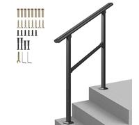 Rampe d'escalier extérieure 3 marches, rampe de transition au sol, rampe de jardin réglable avec kit d'installation, garde-corps en fer forgé pour terrasse(B,60cm/24inch)