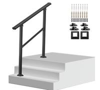 Rampe d'escalier extérieure pour 1 à 3 marches, rampes de transition réglables pour porche, tige de support de sécurité en métal à montage au sol avec kit d'installation(Height 95cm,150cm/59inch)