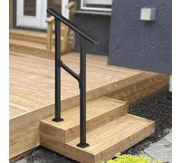 Rampe d'escalier extérieure pour 1 ou 2 marches, rampe d'escalier réglable en fer galvanisé avec kit d'installation rampe de transition antidérapante pour porche montée au sol(B,60cm/24inch)