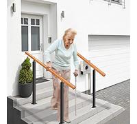 Rampe D'escalier Extérieure, Rampe Escalier Extérieure Réglable, Main Courante pour Escalier Extérieur en Fonte + Garde-Corps en Bois Massif pour 1 à 3 Marches Mains Courantes pour Marches Intérieures