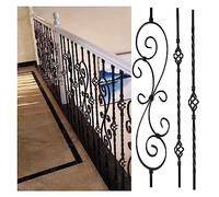 rampe d'escalier Montage au sol Colonne à fuseau pour balustre de terrasse, Rampe d'escalier en fer forgé Fuseaux Poteau Barre Horizontale, Kits complets Garde-corps de plate-forme ( Color : Black , S