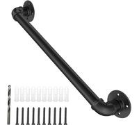 Rampe D'escalier Murale,Main Courante Pour Escalier Intérieur Extérieur,Rambarde Barre De Sécurité Métal Fer Forgé Noir,Banister Escalier de Tuyau d'eau Industrielle - Kit Complet(Size:3ft / 90cm)