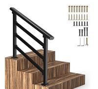 Rampe d'escalier pour marches extérieures ou intérieures, rampe réglable au sol avec kit d'installation, garde-corps de transition moderne en acier galvanisé, noir(B,120cm/47inch)