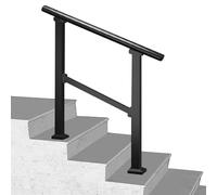 Rampe d'extérieur au sol, rampe en fer galvanisé pour escalier 3 marches, rampe de transition pour terrasse, jardin, couloir, garde-corps antidérapant de sécurité(B,60cm/24inch)