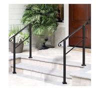 rampe escalier Rampe d'escalier en fer forgé mat avec extrémités courbées for marches de porche en béton, assemblage en une seule étape, noir bois