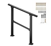 Rampe industrielle pour marches extérieures, rampe d'escalier de transition en acier galvanisé noir, rampe réglable, montage au sol(B,80cm/32inch)