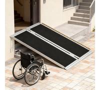 Rampe pliante portable en aluminium avec plaque de transition et autocollants d'avertissement réfléchissants, pour seuil d'entrée de maison
