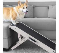 Rampe pour Chien de Petite ou Grande Taille - Surface antidérapante - Rampe Pliable et Réglable de 18 à 53 cm - pour lit et Canapé - La Plateforme se connecte Parfaitement - Bois de Bouleau - Blanc
