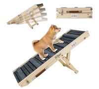 Rampe pour chien - Escalier en bois pour petits chiens et personnes âgées - Réglable de 20 à 45 cm - Avec tapis antidérapant - Rampe pour animaux de compagnie - Portable et pliable - Pour lit ou