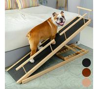 Rampe pour Chien Lit avec Barrières de Sécurité - Escalier pour Chien PRIORPET - Bois de Bouleau - pour Lit Haut jusqu'à 94.5 cm - Pliable -Poignée antidérapante-pour Les Chiens jusqu'à 23kg- Naturel