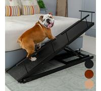 Rampe pour Chien Lit avec Barrières de Sécurité - Escalier pour Chien PRIORPET - Bois de Bouleau - pour Lit Haut jusqu'à 94.5 cm - Pliable - Poignée antidérapante -pour Les Chiens jusqu'à 23kg - Noir