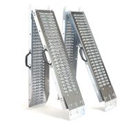 Rampes chargement pliables acier galvanisé lot 2 160 x 22,5 cm, antidérapantes + plaques stabilisation, charge max 400 kg la paire