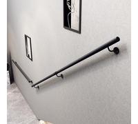 Rampes d'escalier murales Main courante 1 2 3 4 5 6 mètres | Tige de support industrielle en fer forgé noir pour intérieur extérieur | Barre d'appui à tube rond - Kit complet(150cm)