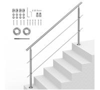 Rampes D'escalier-VEVOR-1800 x 104 x 1060 mm-2 Barres Transversales-pour Personnes âgées, Porche et Terrasse-Argent