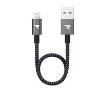 RAMPOW Câble iPhone [20cm/0.65ft] Certifié Apple MFi, iPhone Chargeur Fibre de Nylon Tressé avec Ultra Résistant, Câble Lightning pour iPhone 14 13 12 11 Pro Max XR XS X 8 7 6 Plus SE iPad- Gris Foncé