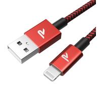 RAMPOW Câble iPhone 2M, Certifié Apple MFi en Fibre de Nylon Tressé Connecteur Ultra Résistant, Câble Lightning Charge Rapid pour iPhone 14 13 12 11 Pro Max XR XS X 8 7 6 Plus SE iPad-2m/6.6ft - Rouge