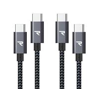 RAMPOW Cable USB C vers USB C 100W, Cable USB C avec puce E-Mark Nylon Tressé pour iPhone 17/16/15 Pro Max Air, Macbook Neo, iPad Pro/mini, Samsung S23/S22 - Gris Sidéral/1M+1M