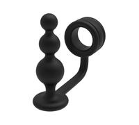 Ramrod Cockring With Beaded Anal Plug Black 11 cm