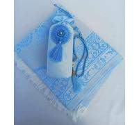 RAMSE Ensemble de tapis de prière portable en satin flammé | Tapis de prière de voyage et prière | Coffret cadeau pour l'Aïd, Umrah | Janamaz| SajadahHajj (bleu)