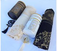 RAMSE Une paire de tapis de prière et de perles de prière avec boîte cadeau cylindrique Kaaba, cadeaux islamiques, Janamaz, Sajadah