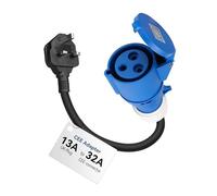 RamTouch Adaptateur Fiche Mâle UK 3-Pin 13A vers Prise Femelle CEE P17 32A 2P+T (50 cm, IP44, Max. 13A, 3G2,5mm²) - Adaptateur EV pour Chargeurs et Bornes de Recharge 7,4 KW pour Voiture Électrique