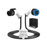 RamTouch Câble de Rallonge Type 2 (32 A, 7,4 KW, 10 m, Monophasé) - Câble d'Extension Compatible avec Les Chargeurs, Wallboxes et Bornes de Recharge pour Véhicules Électriques (VE) et Hybrides (PHEV)