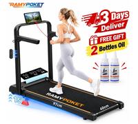RAMYPOKET Tapis De Marche Inclinable 15% avec accoudoirs APP LED 1-12km/h 150kg silencieux walking pad maison