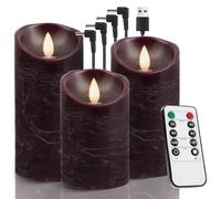 RanBluu 3 x Bougies LED, bougies led flamme vacillante, bougie led telecommande rechargeables, bougies chauffe plat led pour le camping, les mariages, la décoration intérieure, Rouge