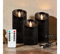 RanBluu 3 x Bougies LED, bougies led flamme vacillante, bougie led telecommande rechargeables, bougies chauffe plat led pour le camping, les mariages, la décoration intérieure, Noir
