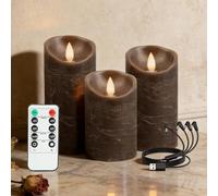 RanBluu 3 x Bougies LED, bougies led flamme vacillante, bougie led telecommande rechargeables, bougies chauffe plat led pour le camping, les mariages, la décoration intérieure, Brun