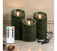 RanBluu 3 x Bougies LED, bougies led flamme vacillante, bougie led telecommande rechargeables, bougies chauffe plat led pour le camping, les mariages, la décoration intérieure, Vert