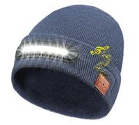 RANCOVY Bonnet Bluetooth avec lumière, bonnet tricoté musical avec casque et micro haut-parleur intégré, bonnet LED avec Bluetooth pour homme et femme, bleu marine