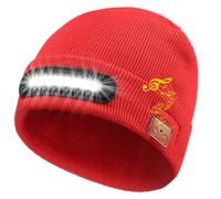 RANCOVY Bonnet Bluetooth avec lumière, bonnet tricoté musical avec casque et micro haut-parleur intégré, bonnet LED avec Bluetooth pour homme et femme, rouge