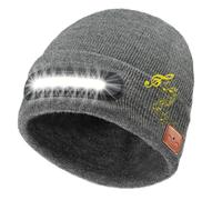 RANCOVY Bonnet Bluetooth avec lumière, bonnet tricoté musical avec casque et micro haut-parleur intégré, bonnet LED avec Bluetooth pour homme et femme, gris