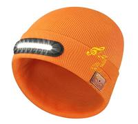 RANCOVY Bonnet Bluetooth avec lumière, bonnet tricoté musical avec casque et microphone haut-parleur intégré, bonnet LED avec Bluetooth pour homme et femme, orange