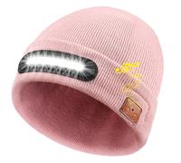 RANCOVY Bonnet Bluetooth avec lumière, bonnet tricoté musical avec casque et microphone haut-parleur intégré, bonnet LED avec Bluetooth pour homme et femme, rose