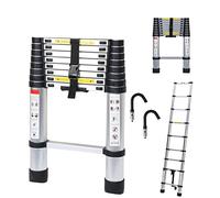 Randaco 2.6M Échelle Télescopique avec 2 Crochets Amovibles, Escabeau Telescopique Aluminium, Extensible Echelle Extensible Antidérapante Echelle Polyvalente Charge Max 150 kg