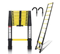 Randaco 3.2M Échelle Télescopique avec 2 Crochets Amovibles, Escabeau Telescopique Aluminium, Extensible Echelle Extensible Antidérapante Echelle Polyvalente Charge Max 150 kg, Noir Jaune