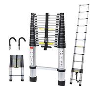 Randaco 4.4M Échelle Télescopique avec 2 Crochets Amovibles, Escabeau Telescopique Aluminium, Extensible Echelle Extensible Antidérapante Echelle Polyvalente Charge Max 150 kg