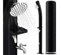 Randaco Arche de douche solaire - Eau chaude jusqu'à 60 °C - Sans raccordement électrique - Douche de piscine - Camping avec douchette à pieds et étagère de douche - Tête de douche à effet pluie