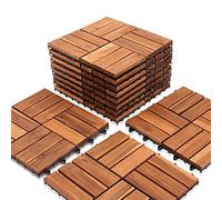 Randaco Carrelage en bois pour balcon - 30 x 30 cm - Lot de 55 carreaux de 5 m² - Convient comme dalles de terrasse et de balcon - En bois d'acacia pour jardin, terrasse, balcon, avec drainage