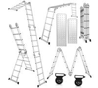 Randaco Échelle multifonction 7 en 1 - 470 cm - 4 x 4 - En aluminium - Avec 2 plateformes et roues - Échelle multifonction 16 échelons - Charge maximale : 150 kg - Échelle articulée M1-8972-LXLx