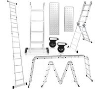 Randaco Échelle multifonction 7 en 1 - 582 cm - 4 x 5 - En aluminium - Avec 2 plateformes et roues - Échelle multifonction 20 échelons - Charge maximale: 150 kg - Échelle articulée M1-8973-LXLx