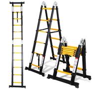 Randaco Échelle télescopique en Aluminium - 5 m (2,5 + 2,5) - Échelle Extensible - Antidérapante - Escabeau - Multifonctions - Charge maximale : 150 kg - Noir et Jaune