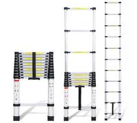 Randaco Échelle télescopique en Aluminium de 3,2 m - Antidérapante - Multifonctions - Charge maximale : 150 kg