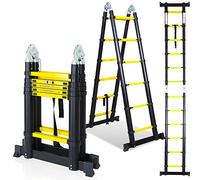 Randaco Échelle télescopique Pliable en Aluminium - Antidérapante - Multifonctions - Portable - Charge maximale : 150 kg - Noir et Jaune