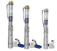 Randaco Pompe de Puits Profon 0,75 kW, Pompe Submersible en acier inoxydable débit jusqu’à 4 000 L/h, hauteur de pompage maximale 67 m, Maillage de Filtration Multiple, 6,7 bar max