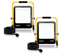 Randaco Projecteur de Chantier LED, 2PCS 200W 16000LM Blanc Froid 6000K avec Support Pliable, Éclairage de Chantier avec câble 3M Prise, Étanche IP66 Idéal pour Travaux Intérieurs et Extérieurs