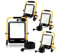 Randaco Projecteur de Chantier LED, 4PCS 200W 16000LM Blanc Froid 6000K avec Support Pliable, Éclairage de Chantier avec câble 3M Prise, Étanche IP66 Idéal pour Travaux Intérieurs et Extérieurs