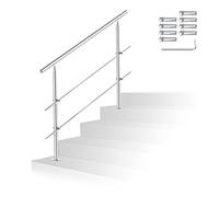 Randaco Rampe d'escalier en acier inoxydable pour l'intérieur et l'extérieur, balustrade pour balcon, parapet, escaliers, entrée de maison, (100 cm, 2 barres transversales)
